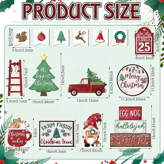 Christmas Tiered Tray Decor Set Christmas Wooden Sign Decor Rustic Farmhouse Gnome Snowflakes Table Sign for Bedroom Desk Office Party Supplies