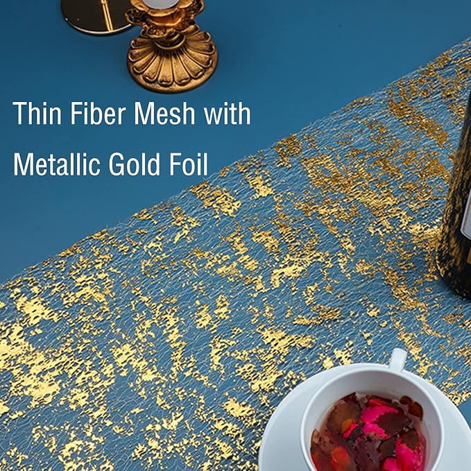 Snowkingdom Glitter Metallic Gold Table Runner 11 Inch x 32 Feet Thin Mesh Sparkle Runner Roll Gold Table Decorations for Wedding Bridal Shower, Baby Shower, Christmas, Birthday Party （1PC）