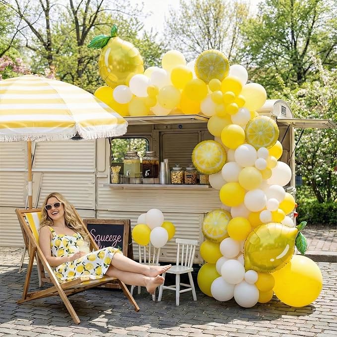 Yellow lemon Balloon Garland Arch kit with Sun lemon mylar Balloons for Summer birthday main squeeze Bridal Shower Sweet Baby shower Lemonade Party Decorations lemonade stand supplies (Yellow)