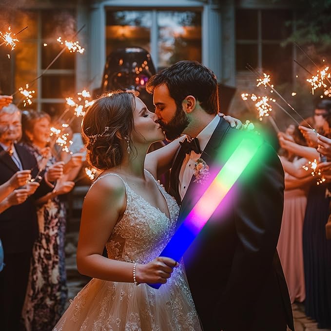 130-Pack White Foam Glow Sticks for Weddings - Bulk LED Light Up Party Glow Wands, Reception Props - Glow Sticks for Adults, Dance, Concerts, Raves.