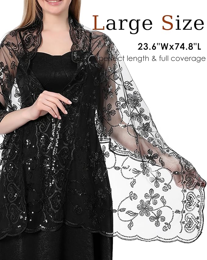 Gossifan Shawls and Wraps for Evening Dresses Sheer Women Elegant Glitter Shawls Soft Sparkly Wedding Bridal Scarf