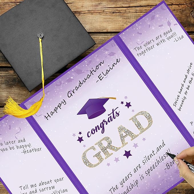 Vlipoeasn 2026 Graduation Guest Book Alternative, Purple Gold Class of 2026 Graduation Party Decorations, Graduation Signature Book for 2026 College High School, Unique Graduation Gifts for Friends