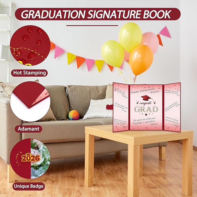 Vlipoeasn 2026 Graduation Guest Book Alternative, Red Gold Class of 2026 Graduation Party Decorations, Graduation Signature Book for 2026 College High School, Unique Graduation Gifts for Friends