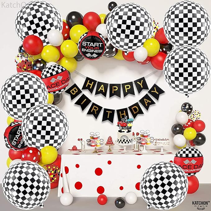 KatchOn, Black and White Checkered Balloons - 22 Inch, Pack of 12 | Race Car Balloons for Race Car Birthday Party Decorations | Racing Party Decoration | Checkered Party Decorations | Emo Party Décor