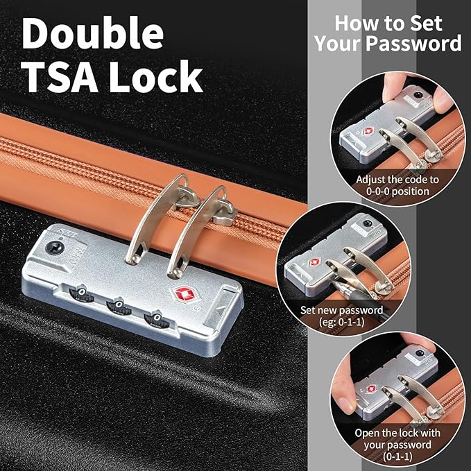 Karl home Luggage Sets 3 Piece, ABS Hardside Suitcase Set with Double Spinner Wheels & TSA Lock for Travel Business, 3-Piece Set (20/24/28), Black & Brown