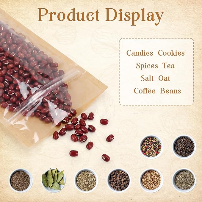 Sinload 120 Pcs Plastic Gift Bag Bulk 5.5 x 8.7 Inch Resealable Party Goodie Bag with Clear Window Color Favor Pouch with Handle for Home Birthday Wedding Party Candy Gift Wrap Supply(Kraft)
