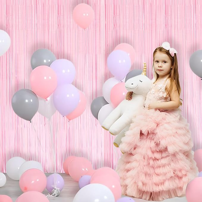 BRAVESHINE Pastel Pink Fringe Curtains Backdrop - 2 Pack Photo Booths Party Streamers for Easter/Unicorn/Baby/Cowgirl/Princess/Birthday/Bridal Shower/Bachelorette/Engagement/Sweet/Bow Decorations