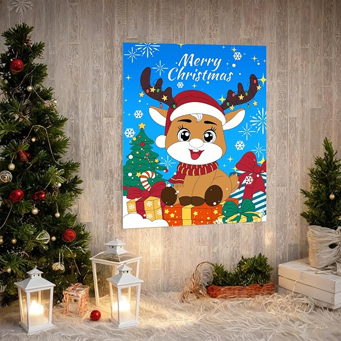 Christmas Games - Pin The Nose on The Reindeer Games for Families Party, Cute Indoor Christmas Home Decor Party Decorations, Xmas Activities Presents Holiday Decor, Blue