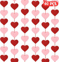 4PACK Valentine's Day Garland, 40PCS Hearts, Felt Decorations, Red Pink Banner Pre-Assembled Vertical Heart Garland for Window Ceiling