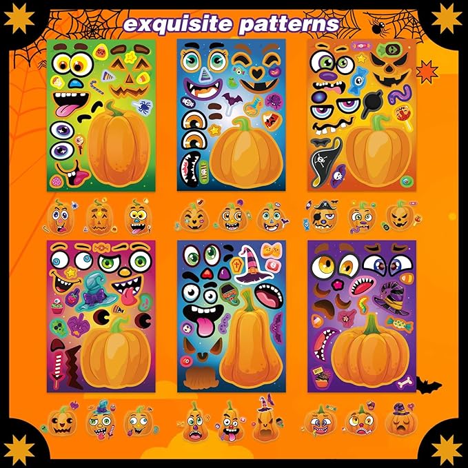 Halloween Stickers for Pumpkins 24 PCS Make-a-Face Stickers Halloween Pumpkin Craft Stickers, Make Your Own Halloween Stickers Halloween Party Favors Treats Party Games Goody Bag Filler
