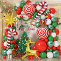 Christmas Balloons Garland Arch Kit Red White Green Xmas Decoration Balloon with Candy Gingerbread Elk Santa Claus Merry Christmas Foil Balloons for New Year Winter Holiday Christmas Party Decorations