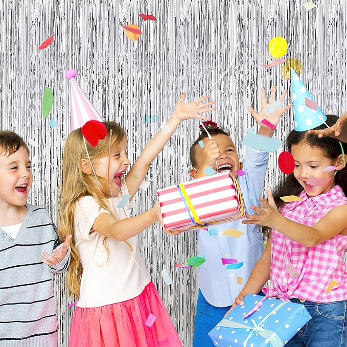 12 Pack Silver Foil Curtain Backdrop 3.2ft x 6.6ft Metallic Tinsel Fringe Backdrop Curtains Streamer Photo Booth Backdrop for Birthday Engagement Bachelorette Christmas Holiday Party Decorations