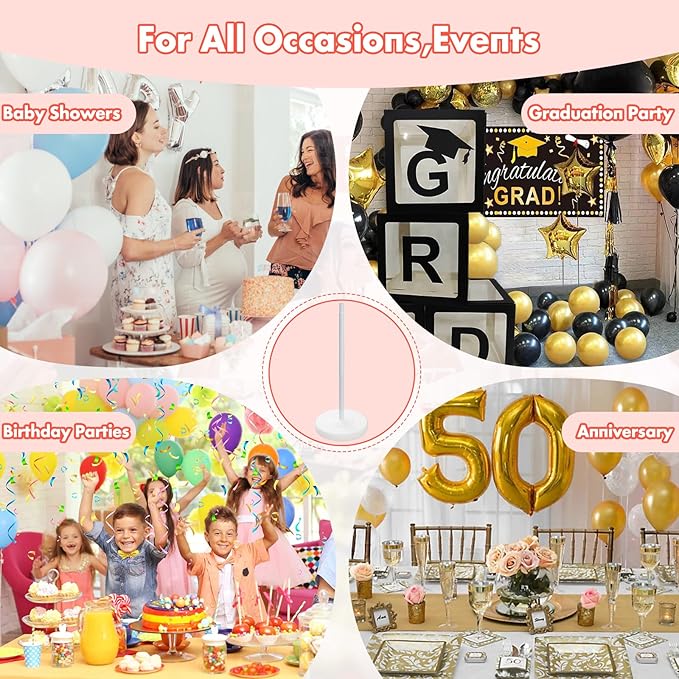 Balloon Column Stand Kit Set of 2, 56 Inch Height Adjustable Splicing Metal Balloon Stand Tower Pillar with Base,Reusable Balloon Arch Stand Holder Kits for Floor,Birthday,Wedding,Party Decoration