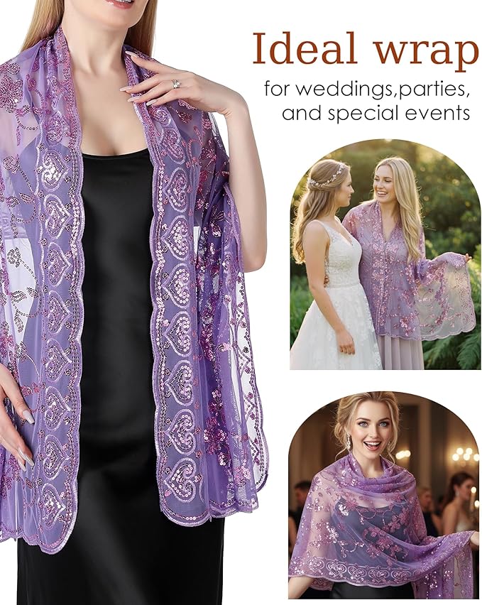 Gossifan Shawls and Wraps for Evening Dresses Sheer Women Elegant Glitter Shawls Soft Sparkly Wedding Bridal Scarf