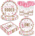 120pcs My First Rodeo Party Supplies Western Cowgirl Plates Napkins 1st Rodeo Tableware Set Paper Cups Pink Forks Western Birthday Party Decorations for Wild West Cowgirl Celebrations 24 Guests