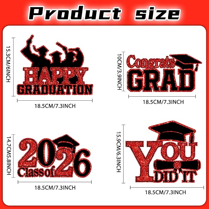 4Pcs Graduation Decorations Class of 2026 Wood Table Centerpieces Congrats Grad Wooden Sign Graduation Table Toppers Congratulate Tiered Tray Decor for 2026 Graduation Party(Red-Black)