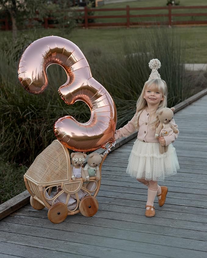 Rose Gold Number 3 Balloon 40 Inch, 3 Balloon Number, 3rd Birthday Decorations, Rose Gold Party Supplies for Boys Girls
