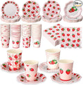Yungyan 216 Pcs 72 Guest Strawberry Party Paper Plates and Napkins Strawberry Decoration Disposable 6" Scalloped Dessert Plates 9 oz Cup Tableware Set for Baby Shower Berry First Birthday Supplies