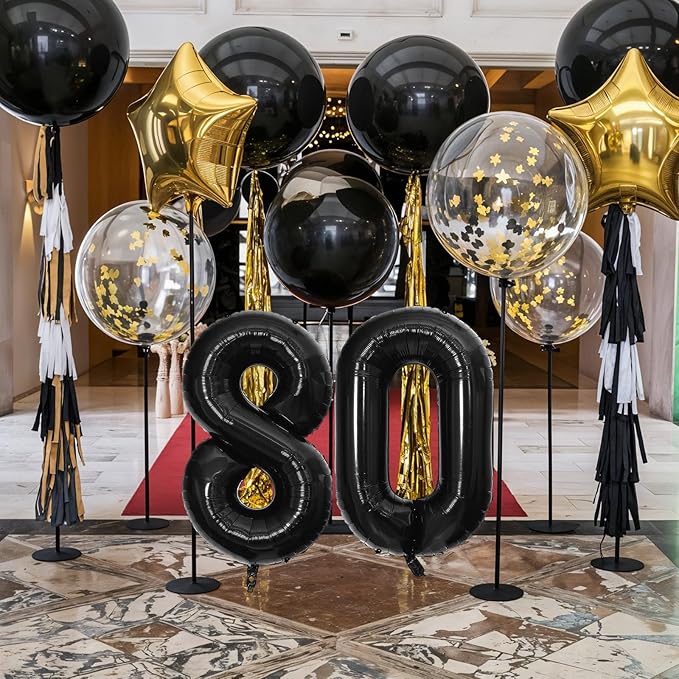 Number Balloons 16 Inch Black 0-9 Number Foil Balloons 14 Pcs Custom Digital Balloons for Party Decorations New Years Eve Party Birthday Graduations Anniversary Baby Shower