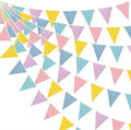 46Ft Pastel Party Decorations Macaron Burlap Banner Triangle Pennant Flag Macaron Linen Bunting Garland Streamers for Vintage Pastel Birthday Wedding Baby Shower Easter Spring Party Decorations