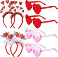 MTLEE 8 Pcs Valentines Day Heart Head Bopper Headband and Heart Sunglasses Bulk Valentines Photo Prop Galentines Party Favor