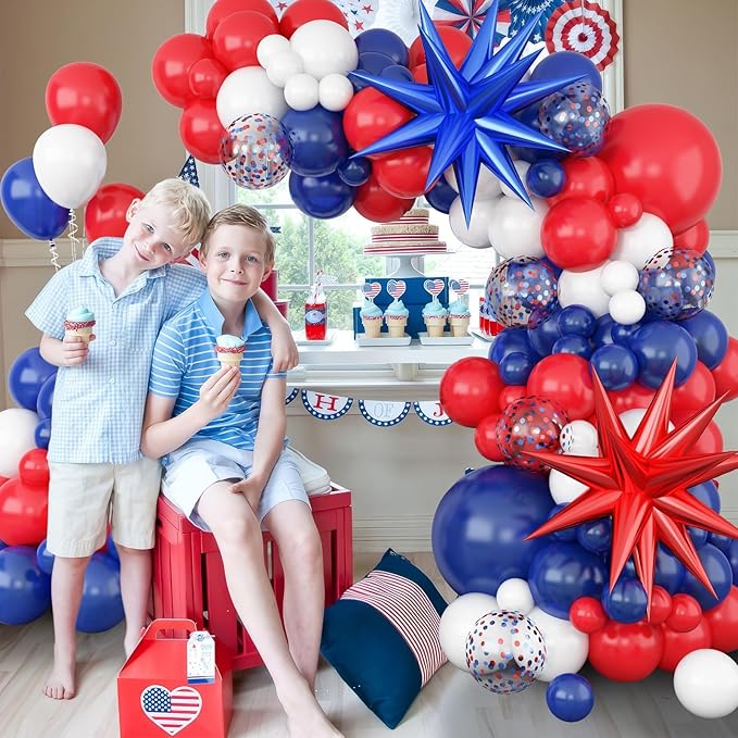 Red White and Blue Balloons Arch Garland Kit, 4th of July Balloons Red Royal Blue White Balloon Arch with Red Blue Star Foil Balloons for Birthday Wedding Nautical Patriotic Baseball Theme Party Decor