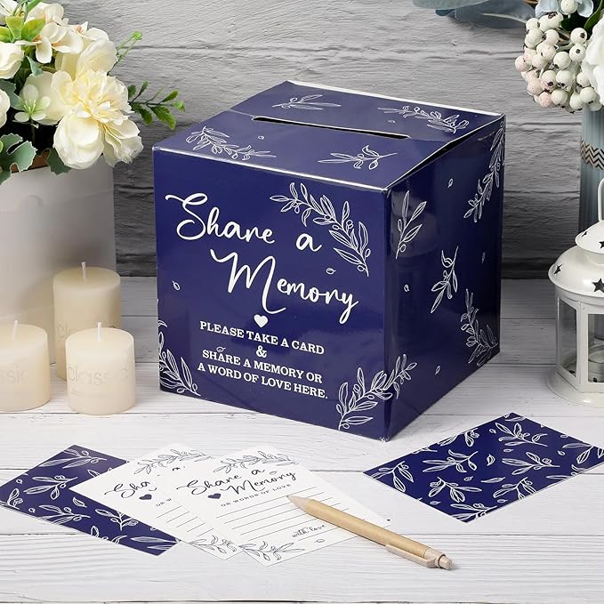 Pajean 50 Pcs Share a Memory Cards for Collections of Life, Memory Cards Box for Guest Ideas Funeral Graduation Wedding Bridal Shower Birthday Anniversary Retirement(Dark Blue)