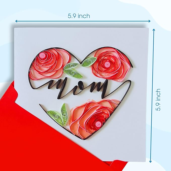 Quilling Cards, handmade card, quilled cards with Handmade Art for all occasions: quilling birthday card for women, Birthday card, mother... colorful heart design (Mom)