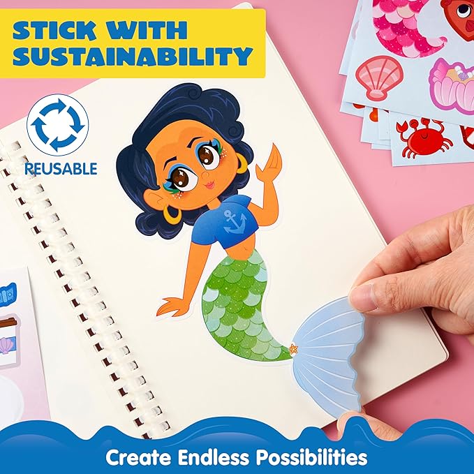 JOYIN 24 Sheets 9"x6" Make a face Stickers for Kids, Make Your Own Mermaid Stickers, Party Favors Kids Crafts, Goodie Bags Stuffers Classroom Activities