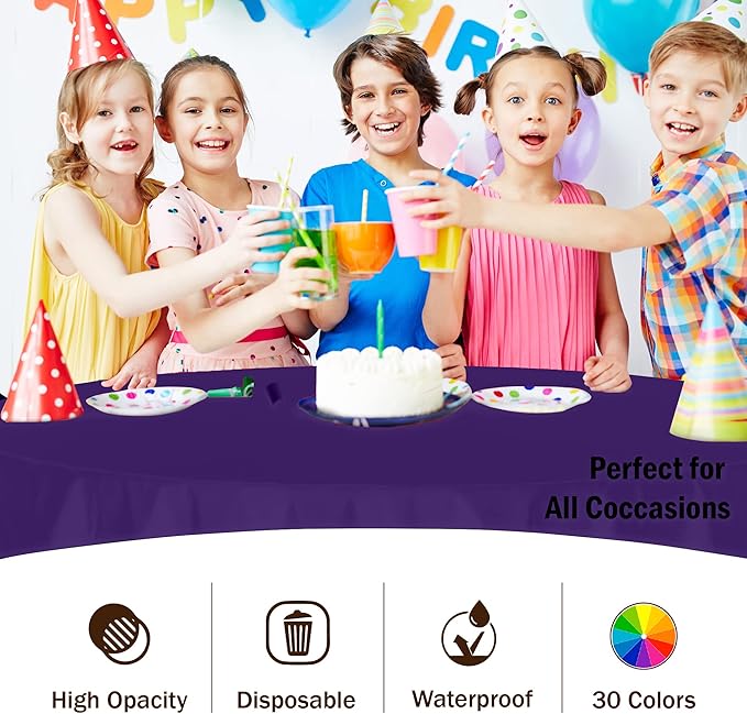 Exquisite 12-Pack Premium Plastic Tablecloth 12-Pack Premium Plastic 84-Inch Round Tablecloth - Purple