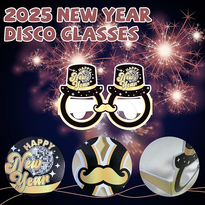 YQUQWN 12 PCS Happy New Year Glasses 2026 New Years Eve Party Supplies 2026 NYE Disco Party Decorations