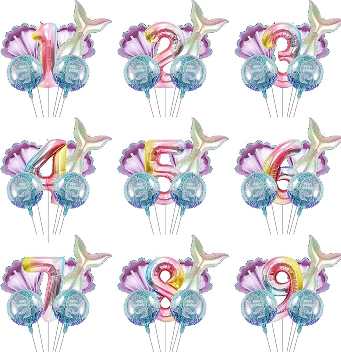 Mermaid Birthday Decorations Mermaid Balloons - Number 0 Balloons for Girls Under The Sea Mermaid Theme Baby Shower Birthday Favors