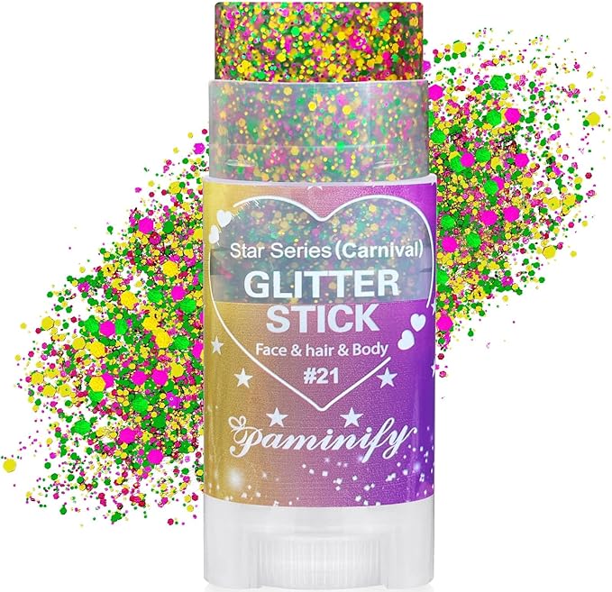 Mardi Gras Hair Face Glitter Stick,Mardi Gras Outfit for Women,Purple Green Gold Body Glitter Makeup,Festival Costume Carnival Accessories Singer Concerts Chunky Glitter Makeup