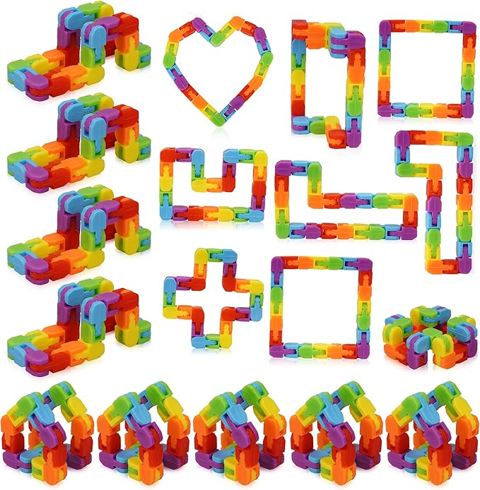 24 Pack Wacky Track Fidget Toys – Rainbow Snap and Click Twisty Toys for Kids, Birthday Party Favors, Goodie Bag Stuffers, Classroom Prizes