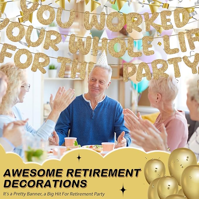 Fulmoon Pre Strung You Worked Your Whole Life for This Party Banner Funny Retirement Glitter Banner Graduation Party Decorations Going Away Supplies for Men Women Gifts, No DIY(Champion Gold)