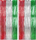 BRAVESHINE 2 Pack Fringe Backdrop Red Silver Green Christmas Party Decorations 3.2 x 6.6 ft Tinsel Foil Curtain Streamer for Valentines Day/Engagement/Bridal Shower/Birthday/Italian Party Decorations