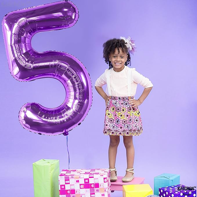 KatchOn, Giant Purple 5 Balloon Number - 40 Inch | Mylar Purple Number 5 Balloon | Purple Five Balloons, Mermaid Birthday Decorations | Purple 5 Balloon For Happy Anniversary Decorations