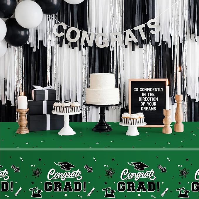 2-Piece 54 x 108 Inch Graduation Plastic Tablecloth – Graduation Disposable Rectangle Table Covers with “Congrats Grad” Design for Class of 2026 Party, School and Home Decorations