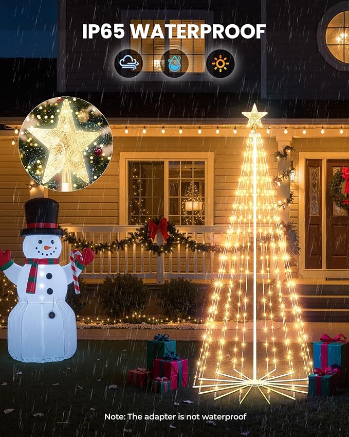 Outdoor Christmas Cone Tree Light with Remote, 3Set 4/5/6ft Lightshow Christmas Tree with Star Topper, Dimmable Artificial Christmas Tree for Porch Yard Patio Indoor Christmas Decorations, Warm White