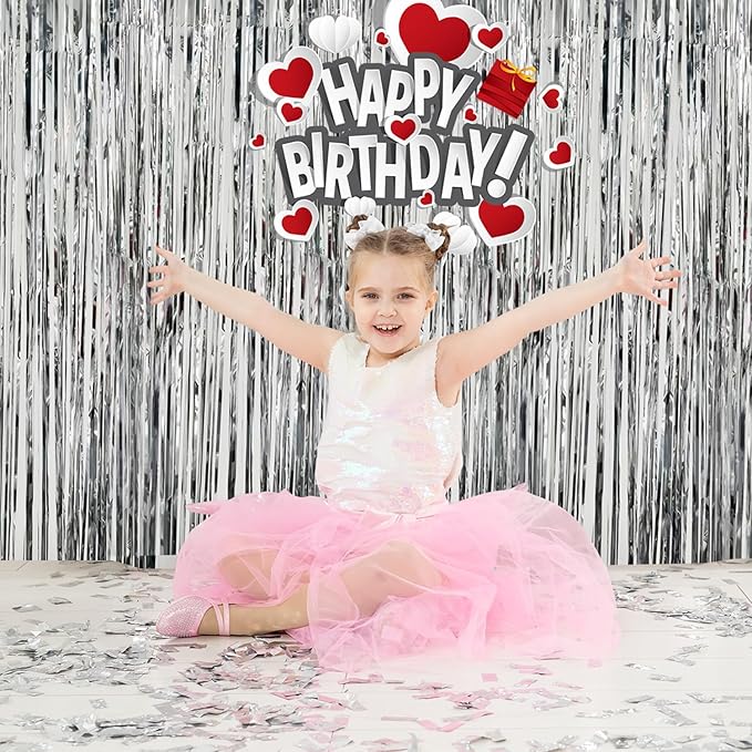 2 Pack Foil Curtain Backdrop Curtains Silver Tinsel Door Streamers Birthday Party Decorations Photo Booth Props for Disco Party Graduation Wedding Baby Shower Bachelorette Christmas Gender Reveal