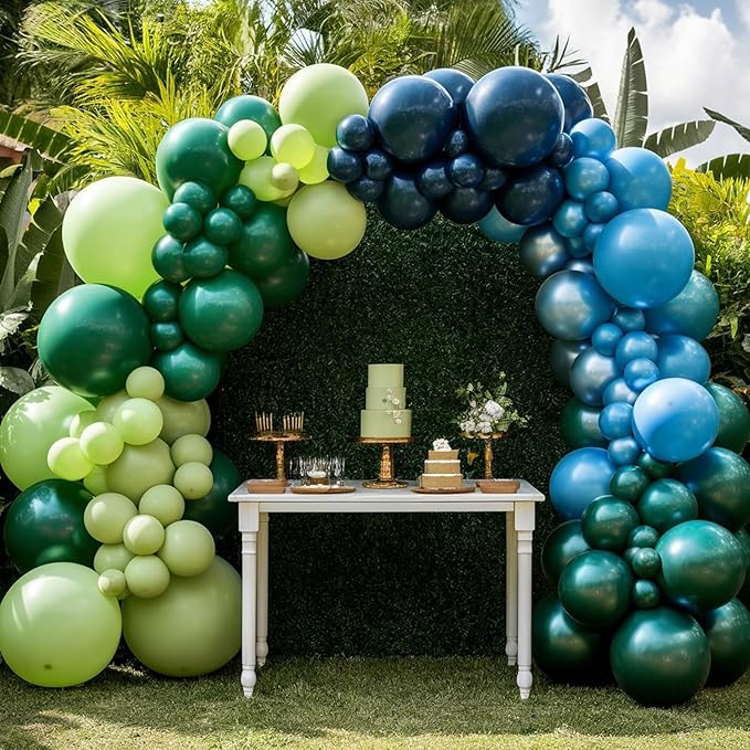 Blue and Green Balloons, 50Pcs 12 Inches Dark Green Navy Blue Metallic Dinosaur Birthday Balloons for Boys Dinosaur Birthday Party Hunting Baby Shower Wedding Graduation Decorations
