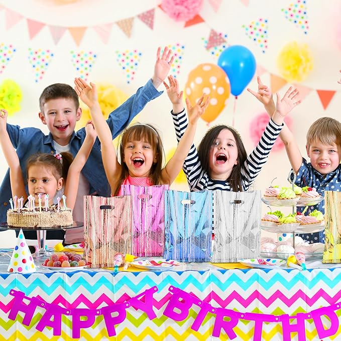 50 Pcs Birthday Party Favor Bags, Stripe Goodie Candy Bags with Handles for Kids Baby Girls & Boys, Party Treat Plastic Loot Gift Bag Bulk for Baby Showers Weeding