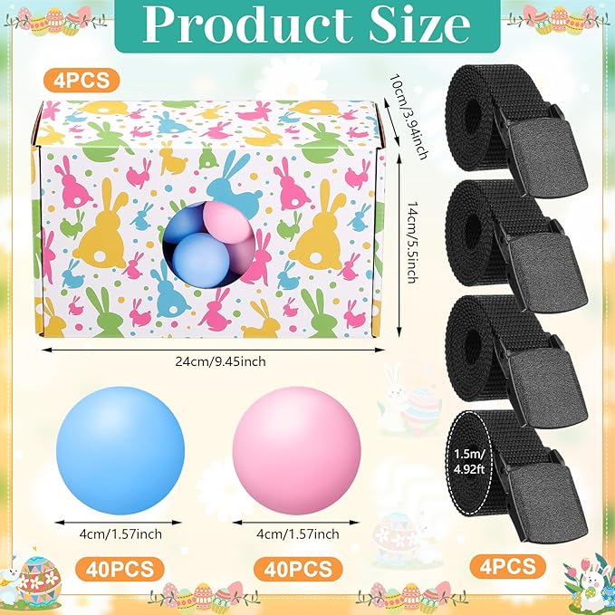 4 Sets Easter Party Games Swing Shaking Balls Game Colorful Bunny Novelty Twerk Game with 4 Adjustable Belts and 80 Balls for Adults Garden Outdoor Indoor Group Holiday