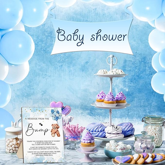 Roowest Cool Baby Shower Tabletop Decoration a Message from the Bump Wooden Baby Shower Games Sign Greenery Cute Gender Reveal Party Thank You Sign, 11.2 x 8.66 Inches(Bear)