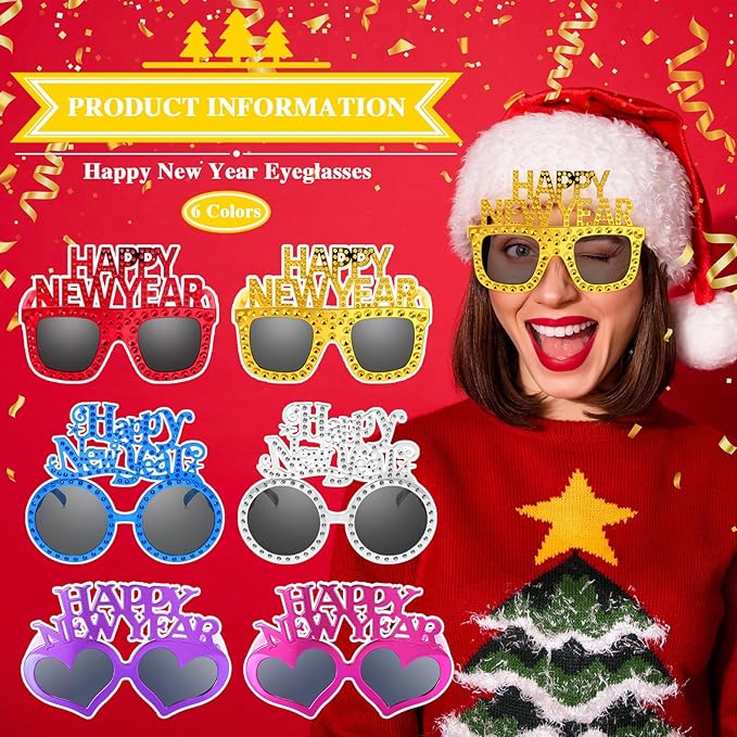 Shappy 6 Pcs 2026 Happy New Year Eyeglasses, Happy New Year Party Favors Sunglasses, Eve Glasses for Women and Men
