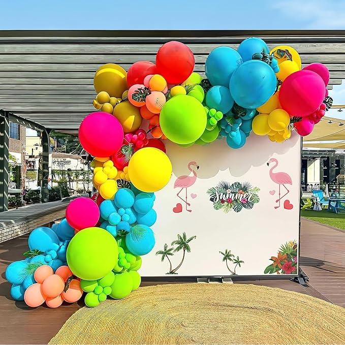 Summer Tropical Balloon Arch Garland Kit, Rainbow Colorful Pink Green Blue Yellow Orange Balloon Garland Kit with Hawaii Balloons for Hawaiian Luau Aloha Birthday Baby Shower Pool Party Decorations