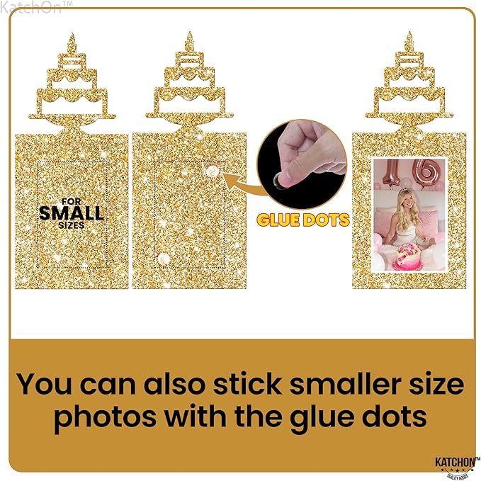 KatchOn, Glitter Gold Happy Birthday Photo Banner - Prestrung, 2 Strings, 10 Feet | Happy Birthday Banner with Photo for Gold Birthday Decorations