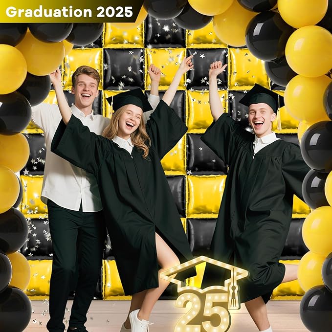 50 PCS Black and Gold Square Foil Balloons Wall Backdrop 19 Inch DIY Reusable Mylar Balloons Tunnel Garland Arch Kit for Graduation 2026, Retirement, Birthday, Anniversary Party Decorations