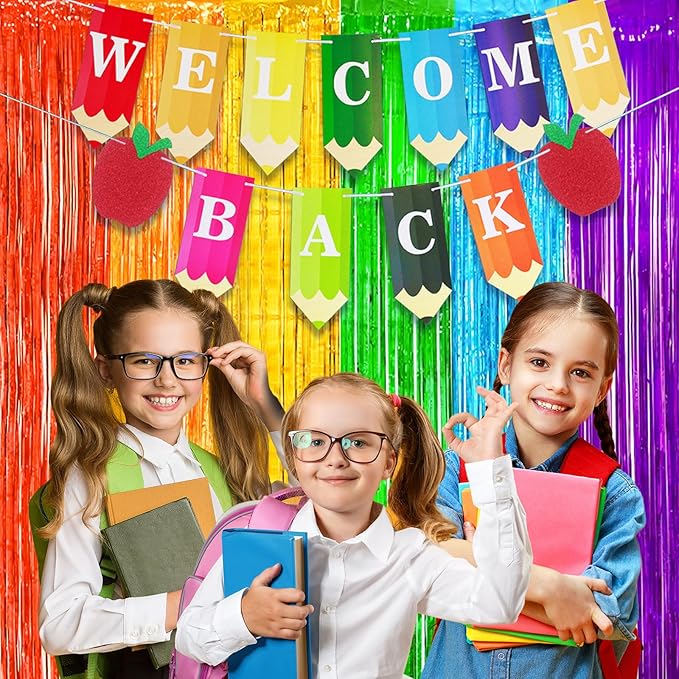 MYUPDALIN 2 Pack Rainbow Foil Fringe Curtains Decorations, Colorful Fringe Backdrop, Birthday and Dance Party Backgrounds