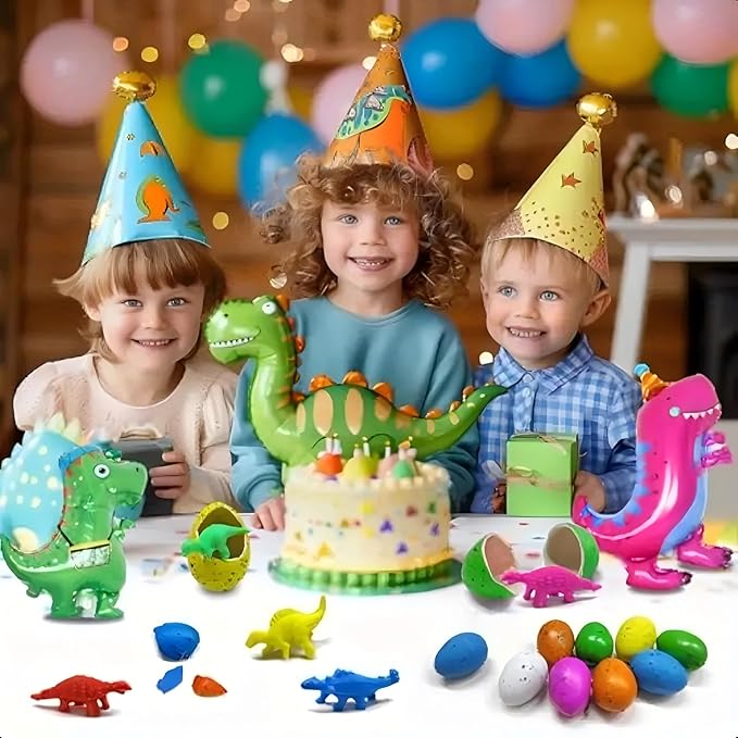 Dinosaur Party Favors Funny Mini Dinosaur Toys Dinosaur Birthday Party Supplies 24 Pack Dino Eggs and 24 Hatching Card Bulk Gifts Novelty Birthday Party Decorations for Kids Boys Girls Toddler